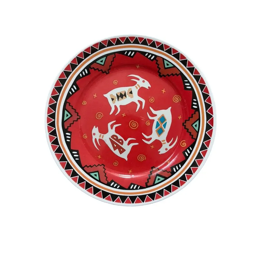 Southwestern Petroglyphs Drawings Decor Plate Goats - Picture 1 of 4